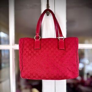 Gucci Vintage Red Monogram Canvas Tote Bag, 8.5” wide, EUC